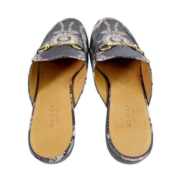 GUCCI Princetown Horsebit Floral Jacquard Canvas Mules - Picture 5 of 11